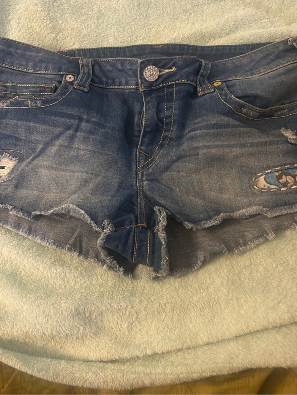 True Religion Distressed Blue Denim Jean Shorts